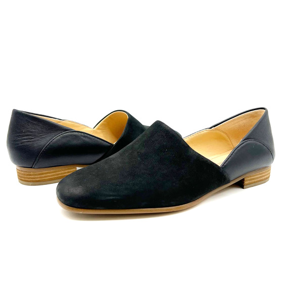 Clarks Shoes - NEW Clarks Pure Tone Black Combi Leather Flats Stacked Heel Women's 8W Wide